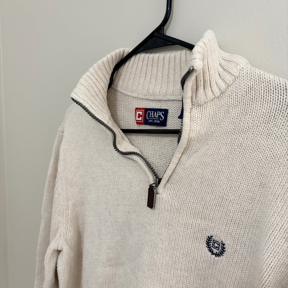 Y2K Vintage Chaps Ralph Lauren Men's Zip Up Sweater in Cream - Picture 4 of 7